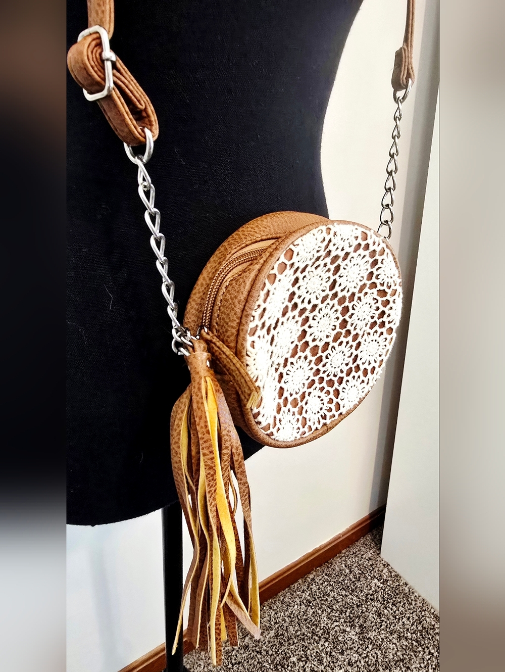 Boho Round Crossbody Bag Crochet Lace Festival Summer Western Fringe Girly